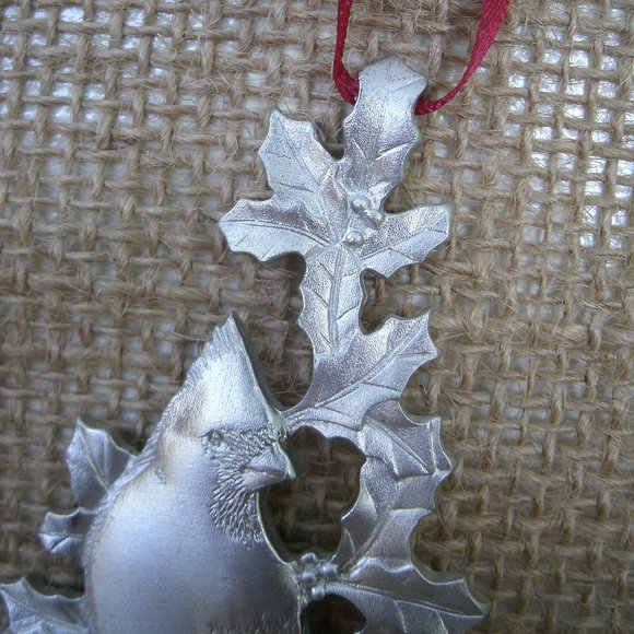 Pewter Cardinal & Holly Hanging Ornament - Picture 4 of 16